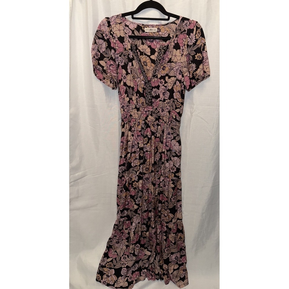 Natural Life Bella Maxi Dress Medium Floral Boho Festival Hippie‎ Wrap Tiered